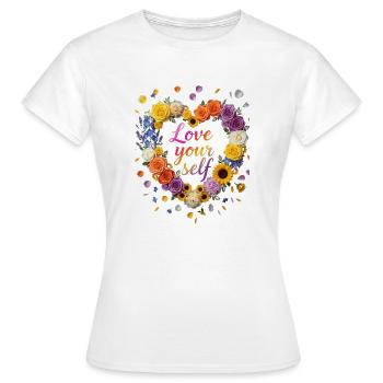 Love Your Self Blütenherz Design - Frauen T-Shirt - Weiß - Vorne - AI Model Female 172 dark (172cm)