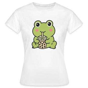 Süßer Kawaii-Frosch trinkt Bubble Tea Aufkleber - Frauen T-Shirt - Weiß - Vorne - AI Model Female 172 dark (172cm)