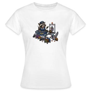 Waschbär kontrolliert Tauben am Flughafen Chaos - Frauen T-Shirt - Weiß - Vorne - AI Model Female 172 dark (172cm)