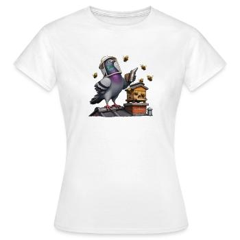 Taube als Imker beim Bienenstock auf dem Dach - Frauen T-Shirt - Weiß - Vorne - AI Model Female 172 dark (172cm)