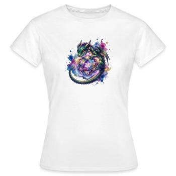 Süßer Drache mit D20 Würfel – Pen & Paper - Frauen T-Shirt - Weiß - Vorne - AI Model Female 172 dark (172cm)