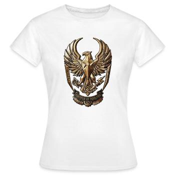 Erhabener Adler Wappen – Fortiter et Fideliter - Frauen T-Shirt - Weiß - Vorne - AI Model Female 172 dark (172cm)
