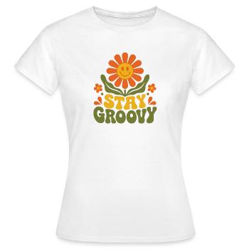 Stay Groovy – Vecteur de fleurs de fleurs rétro des années 70 - T-shirt Femme - blanc - Devant - AI Model Female 172 dark (172cm)