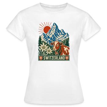 Schweizer Bergkuh im Sonnenaufgang - Frauen T-Shirt - Weiß - Vorne - AI Model Female 172 dark (172cm)
