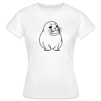 Moppelige Robbe One Line Tiermotiv - Frauen T-Shirt - Weiß - Vorne - AI Model Female 172 dark (172cm)