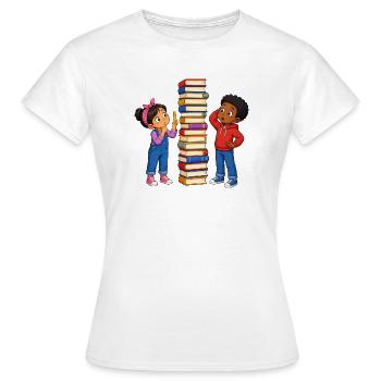 Kinder Bücherstapel Messen Lustiges Lernmotiv - Frauen T-Shirt - Weiß - Vorne - AI Model Female 172 dark (172cm)