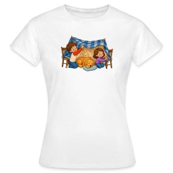 Kinder Deckenhöhle mit Hund Kuscheliges Motiv - Frauen T-Shirt - Weiß - Vorne - AI Model Female 172 dark (172cm)