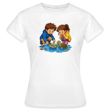 Kinder Schildkröte Blattboot in Pfütze Süß Motiv - Frauen T-Shirt - Weiß - Vorne - AI Model Female 172 dark (172cm)
