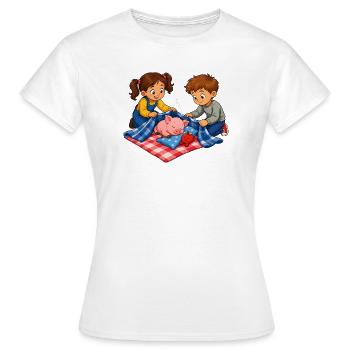 Pig nap with children cuddle motif - Women's T-Shirt - white - Front - AI Model Female 172 dark (172cm)