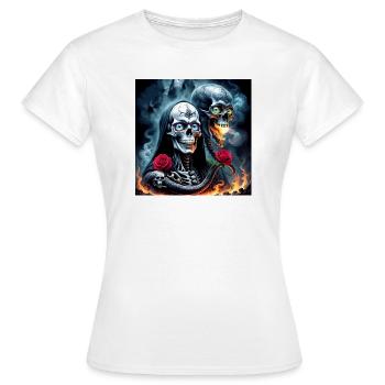 Zwillingsschädel in Flammen - Frauen T-Shirt - Weiß - Vorne - AI Model Female 172 dark (172cm)