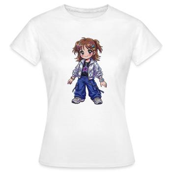 Stargirl in einer glänzenden Bomberjacke - Frauen T-Shirt - Weiß - Vorne - AI Model Female 172 dark (172cm)