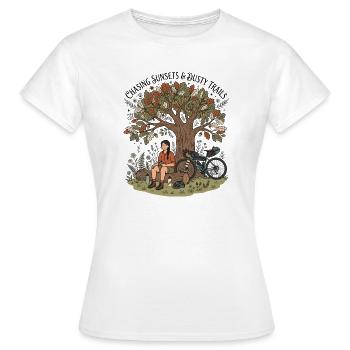 Sonnenuntergänge jagen Weibliche Bikepacking-Kunst - Frauen T-Shirt - Weiß - Vorne - AI Model Female 172 dark (172cm)