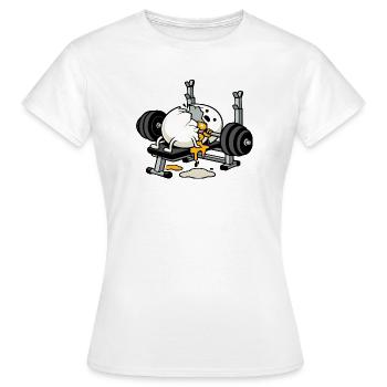 Egg Bodybuilder | Humor Bodybuilding - Women's T-Shirt - white - Front - AI Model Female 172 dark (172cm)