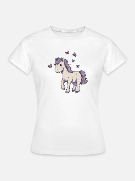 Süßes Pony mit Schmetterlingen - Frauen T-Shirt - Weiß