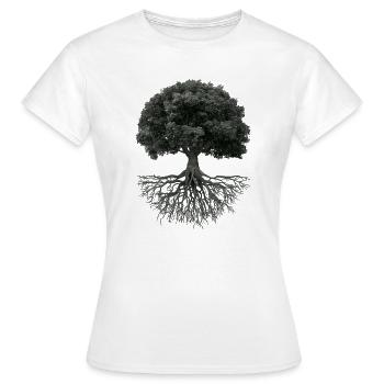 Lebensbaum mit Wurzeln – Schwarzweiß - Frauen T-Shirt - Weiß - Vorne - AI Model Female 172 dark (172cm)