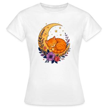 Chat de la Lune dans une Mer de Fleurs - T-shirt Femme - blanc - Devant - AI Model Female 172 dark (172cm)
