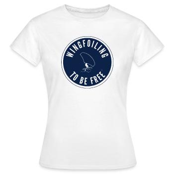 Le wingfoiling sera gratuit – Badge dans la Marine - T-shirt Femme - blanc - Devant - AI Model Female 172 dark (172cm)