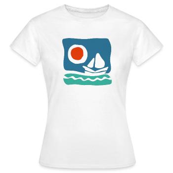 Segelboot auf azurblauem Meer – Meeresillustration - Frauen T-Shirt - Weiß - Vorne - AI Model Female 172 dark (172cm)