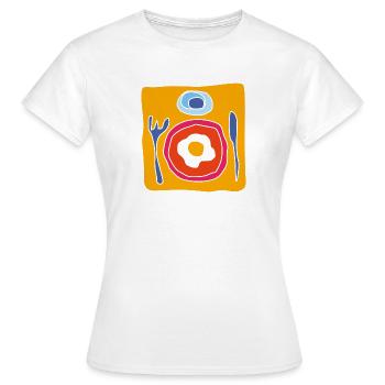 Colorful Fried Egg – Pop Illustration - Women's T-Shirt - white - Front - AI Model Female 172 dark (172cm)