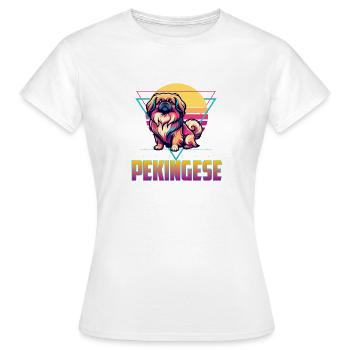 Pekinger – Peke-Hund Mama Papa Schoßhund Löwenhund - Frauen T-Shirt - Weiß - Vorne - AI Model Female 172 dark (172cm)
