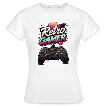 Retro Gamer Neon Controller - Frauen T-Shirt - Weiß - Vorne - AI Model Female 172 dark (172cm)