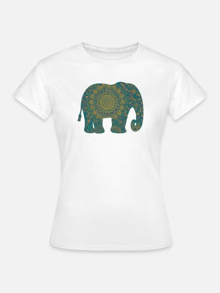 Mandala Elefant Muster in Teal - Frauen T-Shirt - Weiß