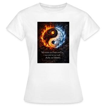 Feuer und Eis YinYang: Asche - Frauen T-Shirt - Weiß - Vorne - AI Model Female 172 dark (172cm)