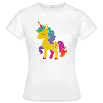 Dessin animé de licorne arc-en-ciel - T-shirt Femme - blanc - Devant - AI Model Female 172 dark (172cm)