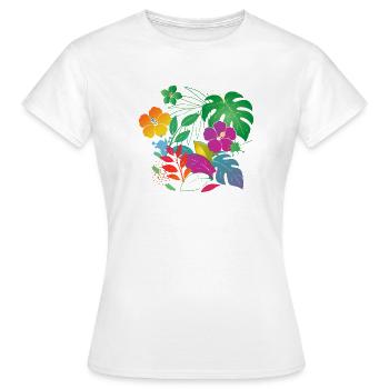 Tropische Blumen und Blätter Design - Frauen T-Shirt - Weiß - Vorne - AI Model Female 172 dark (172cm)