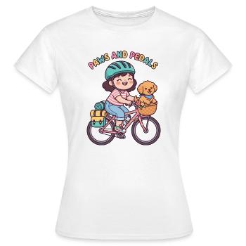 Paws And Pedals Cute Bike Sticker - Women's T-Shirt - white - Front - AI Model Female 172 dark (172cm)