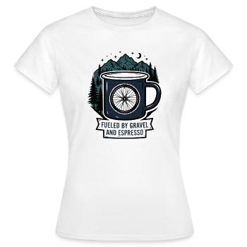 Angetrieben von Kies und Espresso-Kaffeetasse - Frauen T-Shirt - Weiß - Vorne - AI Model Female 172 dark (172cm)