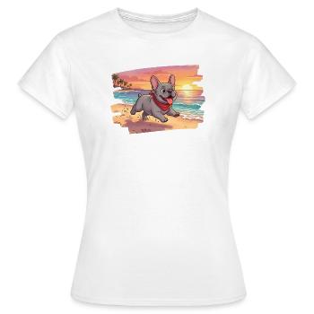 Entzückende französische Bulldogge am Strand - Frauen T-Shirt - Weiß - Vorne - AI Model Female 172 dark (172cm)