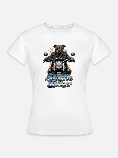 Staffie-Biker 1b-049b - Frauen T-Shirt - Weiß