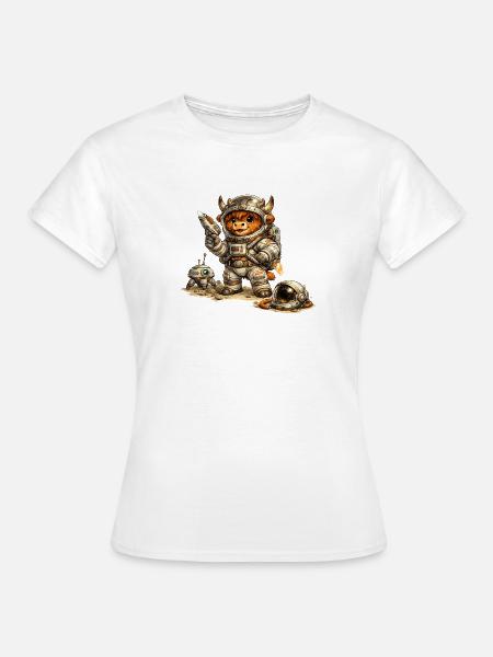 Highland Cow Astronaut - Frauen T-Shirt - Weiß