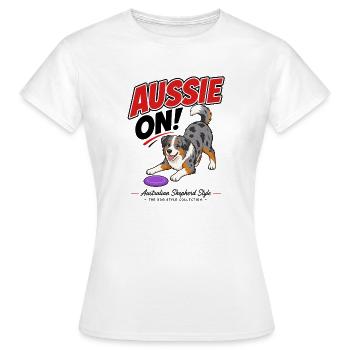Aussie On! illustration of an Australian Shepherd - Women's T-Shirt - white - Front - AI Model Female 172 dark (172cm)