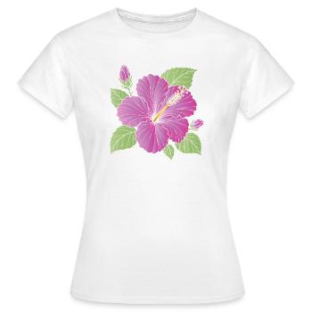 Lila Hibiskusblüte mit Knospen Illustration - Frauen T-Shirt - Weiß - Vorne - AI Model Female 172 dark (172cm)