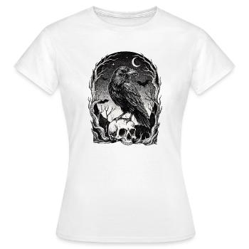 Corbeau sur un crâne au clair de lune - T-shirt Femme - blanc - Devant - AI Model Female 172 dark (172cm)