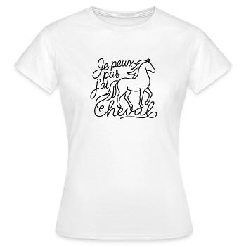 Je peux pas j'ai cheval – line art - T-shirt Femme - blanc - Devant - AI Model Female 172 dark (172cm)