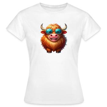 Cooles Highland Rind mit Sonnenbrille – Comic - Frauen T-Shirt - Weiß - Vorne - AI Model Female 172 dark (172cm)