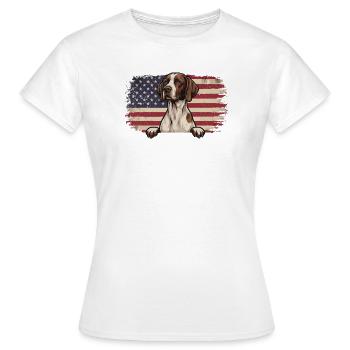 English Pointer US Flag - Pointer Dad Hunting Dog - T-shirt Femme - blanc - Devant - AI Model Female 172 dark (172cm)