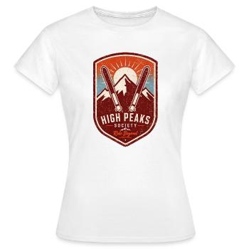 High Peaks Society – Ride Beyond Vintage Ski Badge - Women's T-Shirt - white - Front - AI Model Female 172 dark (172cm)