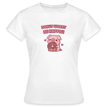 Cute Pig Munching Donut Worry Be Happig - Women's T-Shirt - white - Front - AI Model Female 172 dark (172cm)