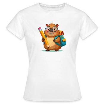 Beaver pour l’inscription scolaire – début scolaire avec crayon - T-shirt Femme - blanc - Devant - AI Model Female 172 dark (172cm)