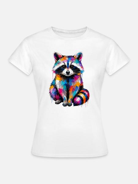 Bunter Waschbär mit Farbklecksen  - Frauen T-Shirt - Weiß