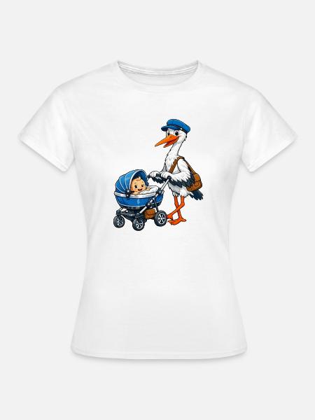 Storch mit Kinderwagen - Frauen T-Shirt - Weiß