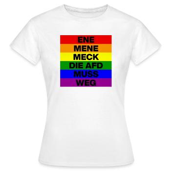 ENE MENE MECK L’AFD DOIT PARTIR, PAS D’AFD, PAS DE NZS - T-shirt Femme - blanc - Devant - AI Model Female 172 dark (172cm)