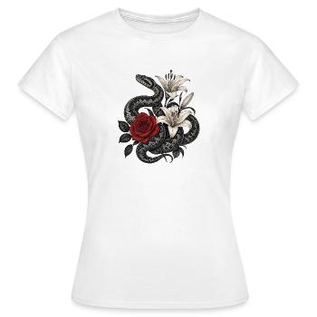 Serpent fleurs noir et rouge - Vipera berus - T-shirt Femme - blanc - Devant - AI Model Female 172 dark (172cm)