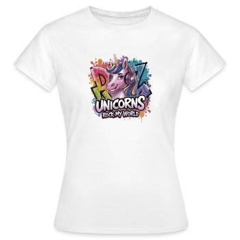Les licornes font vibrer mon monde avec des écouteurs - T-shirt Femme - blanc - Devant - AI Model Female 172 dark (172cm)