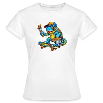 Caméléon sur skateboard - T-shirt Femme - blanc - Devant - AI Model Female 172 dark (172cm)
