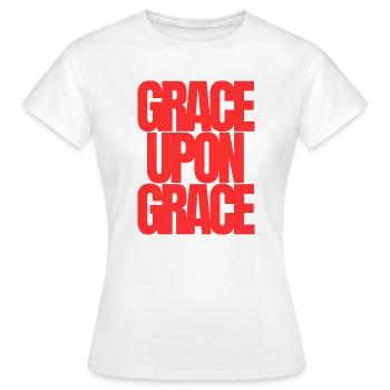 Grace Upon Grace Red Typography Christian Quote - Women's T-Shirt - white - Front - AI Model Female 172 dark (172cm)